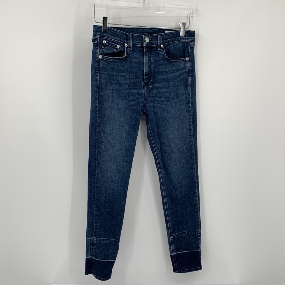 Rag & Bone high rise ankle skinny jeans hem line darker wash Vee women 28